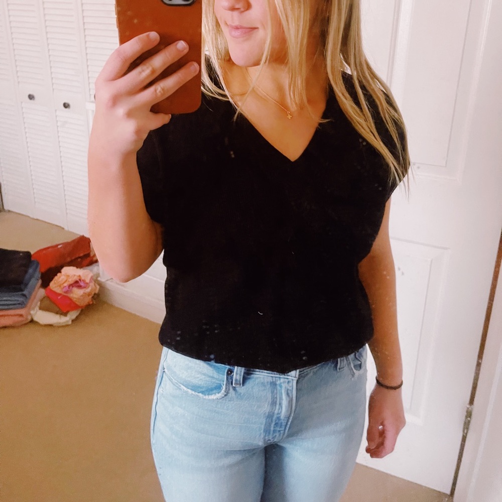 Black knit v neck top